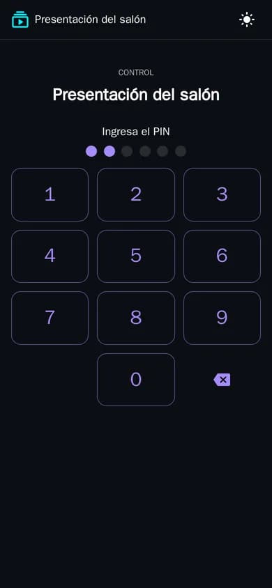 Un control externo de tenelo en el celular pide el PIN de 6 dígitos con un teclado numérico grande