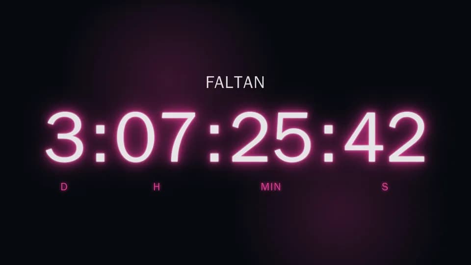 Cuenta regresiva con el modelo Neón, en rosa, con brillo de cartel luminoso