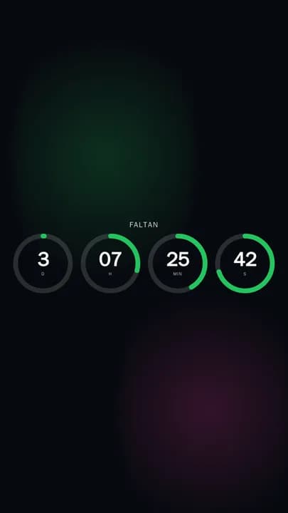 Cuenta regresiva con anillos verdes en una pantalla vertical