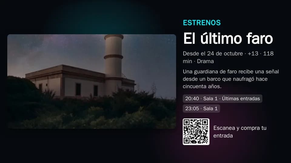 El componente Estrenos: «El último faro», desde cuándo está, sus datos, la sinopsis, las próximas funciones y el QR «Escanea y compra tu entrada»
