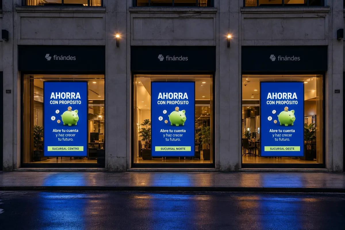Tres locales iguales de la misma cadena, uno al lado del otro, con la misma pieza en pantalla y sólo el nombre de la sucursal distinto en cada una