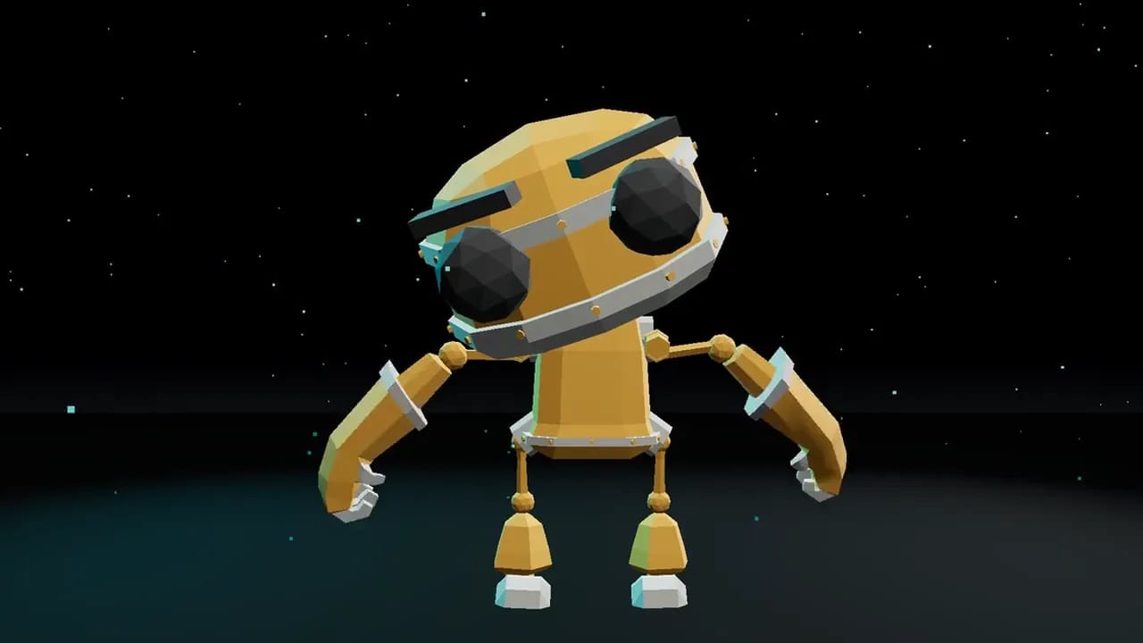 Protagonista 3D en una pantalla: un robot amarillo que baila con volumen real, sin anteojos