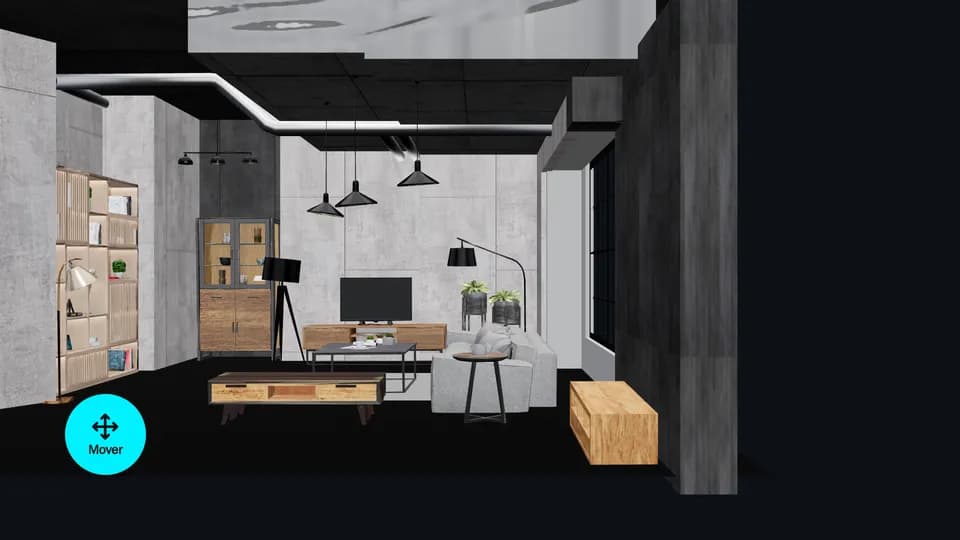 El living en 3D más cerca, con los muebles a la vista