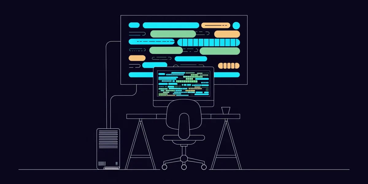 Ilustración de un escritorio: la misma computadora alimenta el monitor de trabajo y la pantalla del local