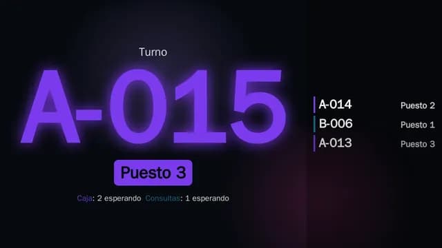 Llamador de turnos en una pantalla